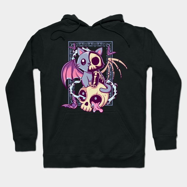 Skull Cat Kawaii Gothic Hoodie by DionArts